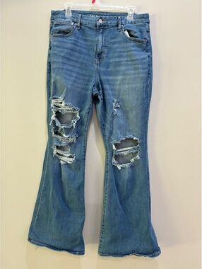 American Eagle Distressed Flared Jeans with Next Level Stretch